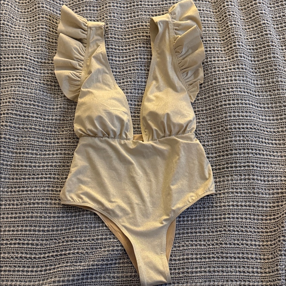 Ruffled Gold One-Piece Swimsuit